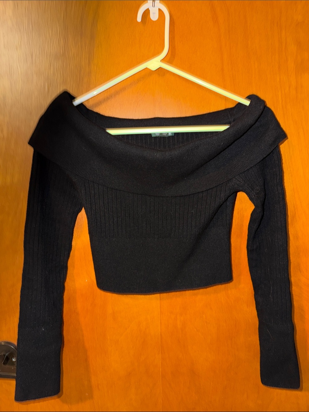 wild fable Black Off-the-Shoulder Ribbed Crop Sweater